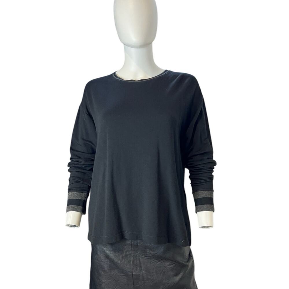 Rag & Bone Nikki Split Back Black Crewneck Modal Cotton Sweater Size XS